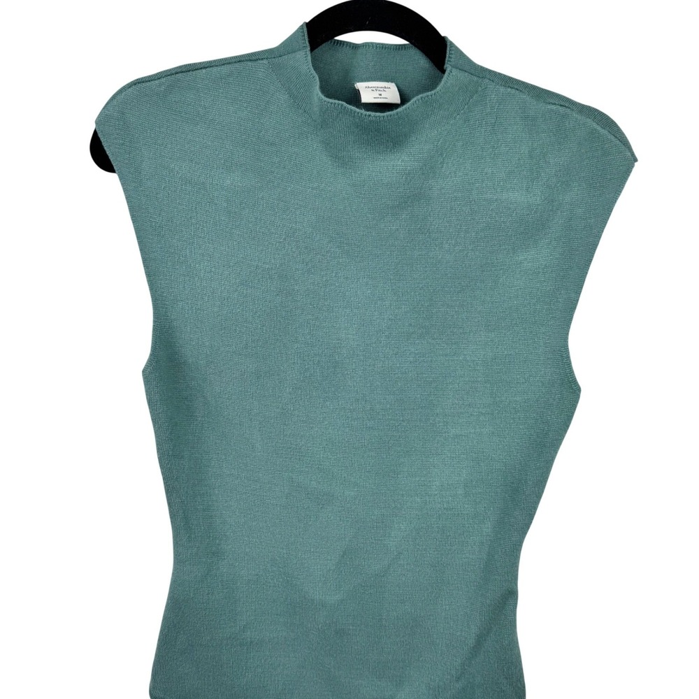 Abercrombie Fitch Bodysuit Teal Green Medium Mock‎ Neck Sleeveless Knit - Picture 3 of 11